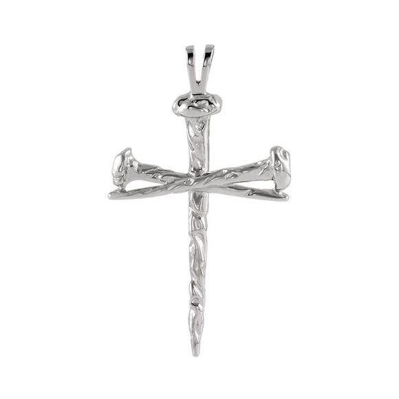 Men's Platinum Polished Nail Cross Pendant 24 x 34mm